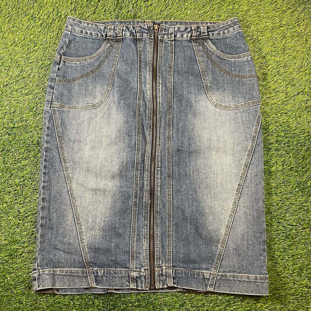 Unbranded Full Zip Front Denim Midi Skirt Size Medium